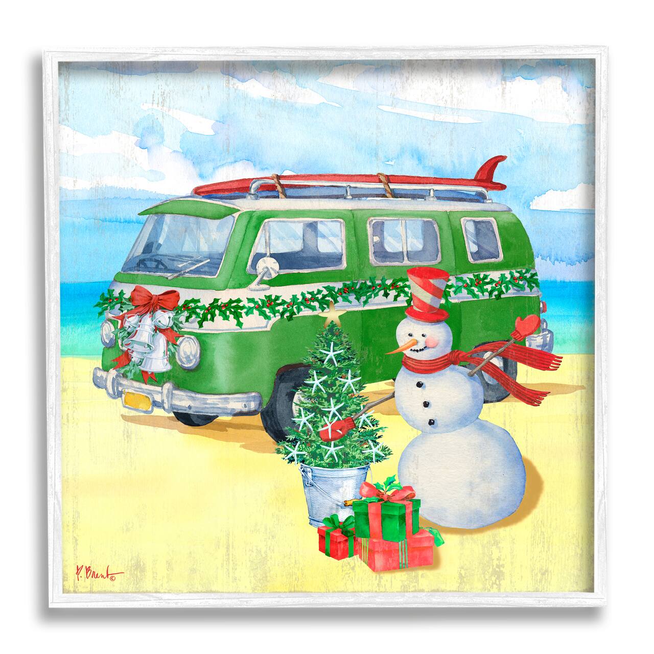 Stupell Industries Nautical Christmas Holiday Beach Framed Giclee Art